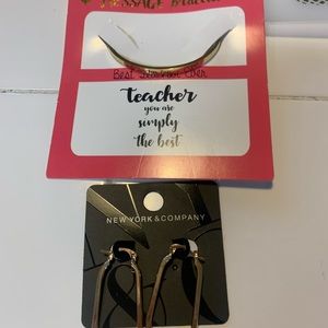 Cuff bracelet - Best Teacher Ever ( gold ) & gold hoop earrings - NWT  $6 (set)